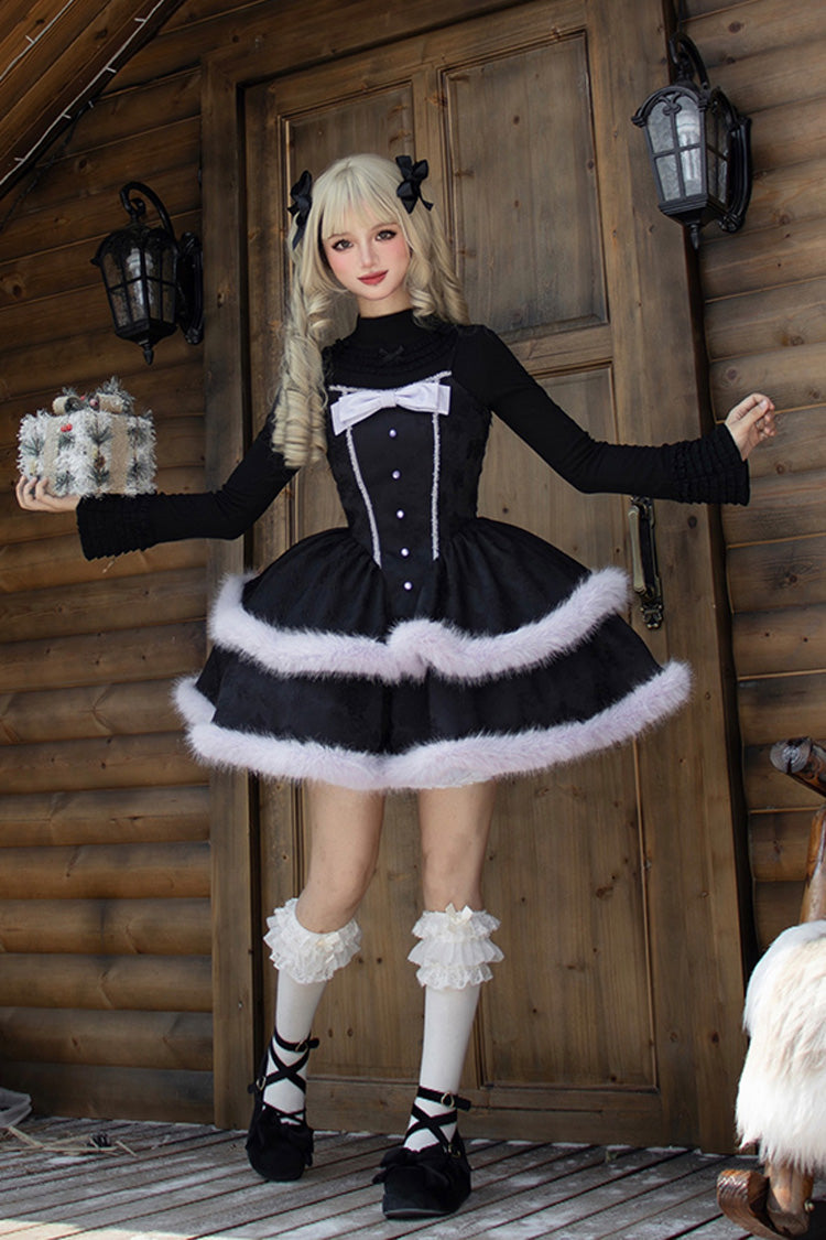 Jacquard Furry Bow Sweet Lolita JSK Dress