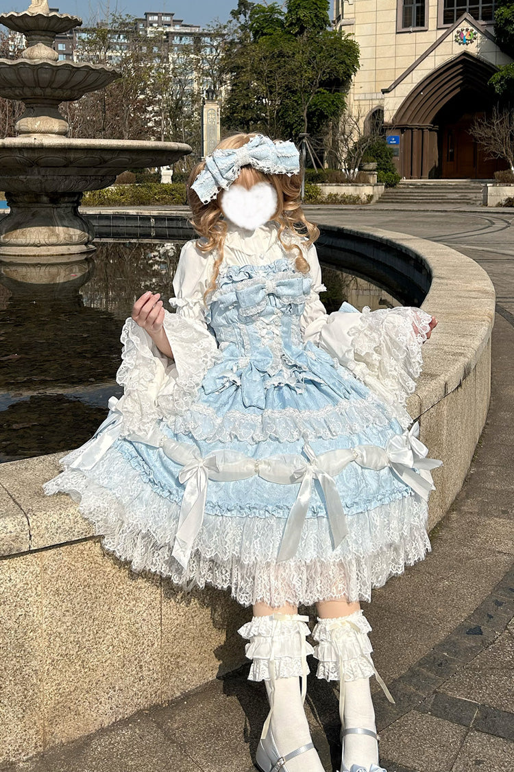 Azure Plus-Size Sweet JSK with Lace and Multi-Tier Ruffles