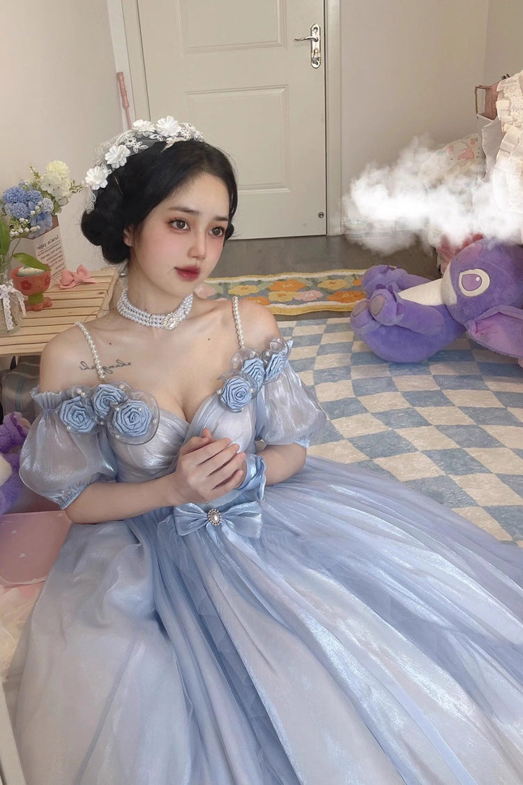 Azure Bow-Adorned Plus Size Elegant Princess Sweet Lolita Gown