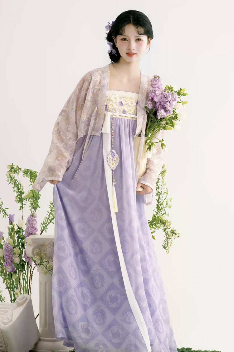 Violet Lavender Garden High Waist Printed Sweet Hanfu Set
