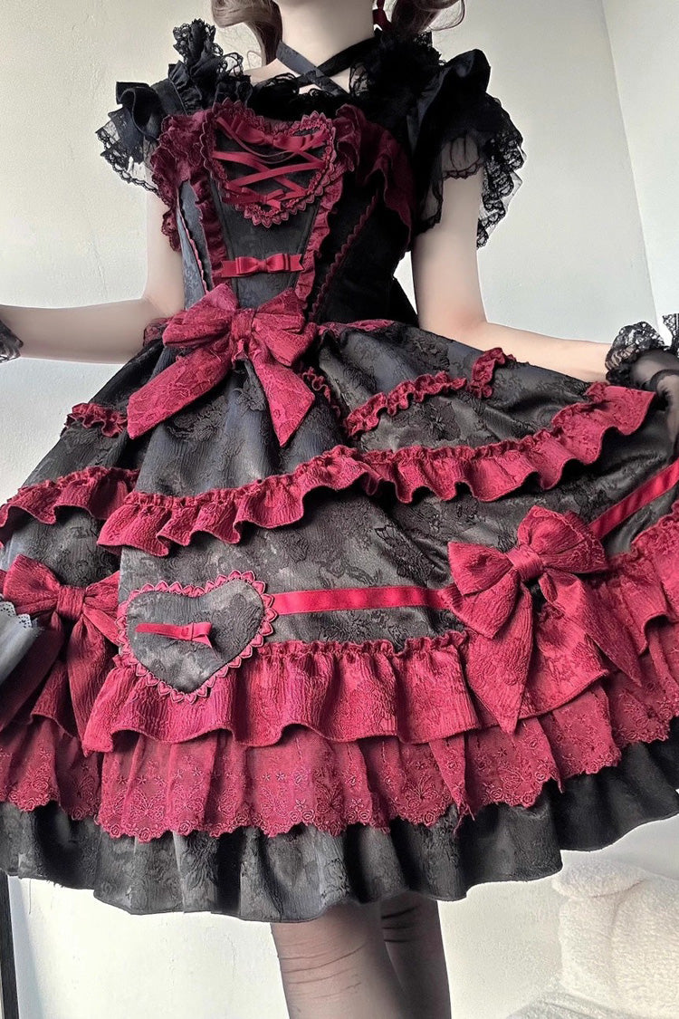 Triple-Layered Ruffle Bow Lace Gothic Jsk Dress