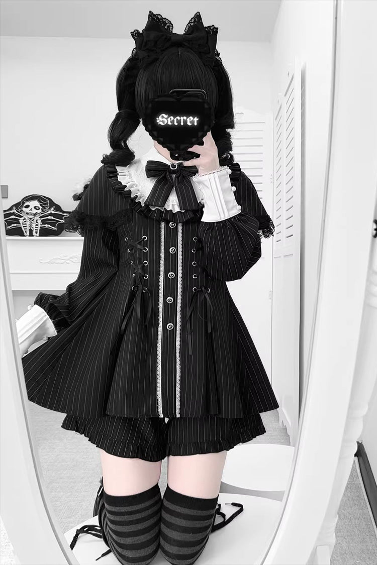 Printed Ruffled Bow Jirai Kei Japanese Dress Set
