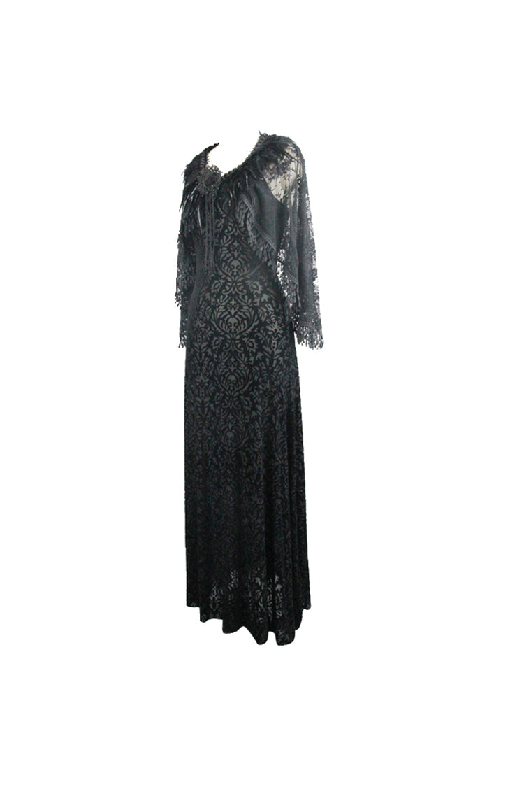 Dark Pattern Velvet Shawl Gothic Slip Dress for Women Lace