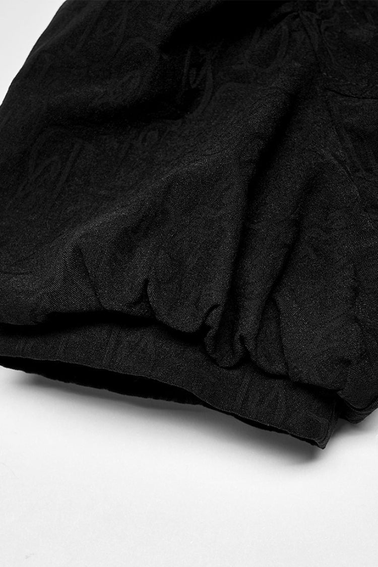 Vintage Black Jacquard Puff Sleeve Halter Punk Dress