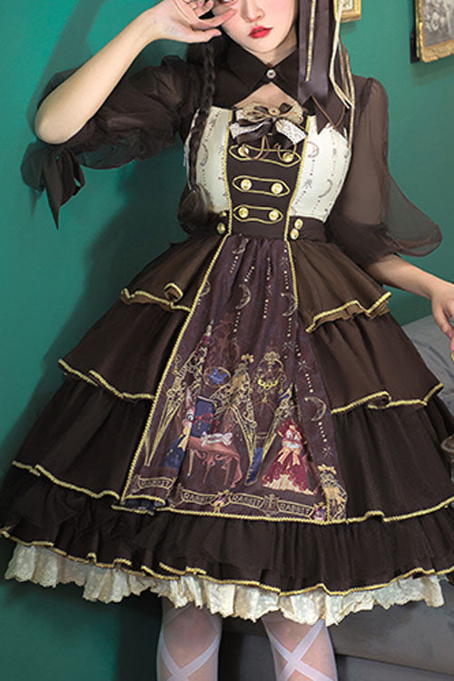 Chocolate Japanese Alchemist Theme Bowknot Multi-Layer Ruffled Classic Lolita JSK