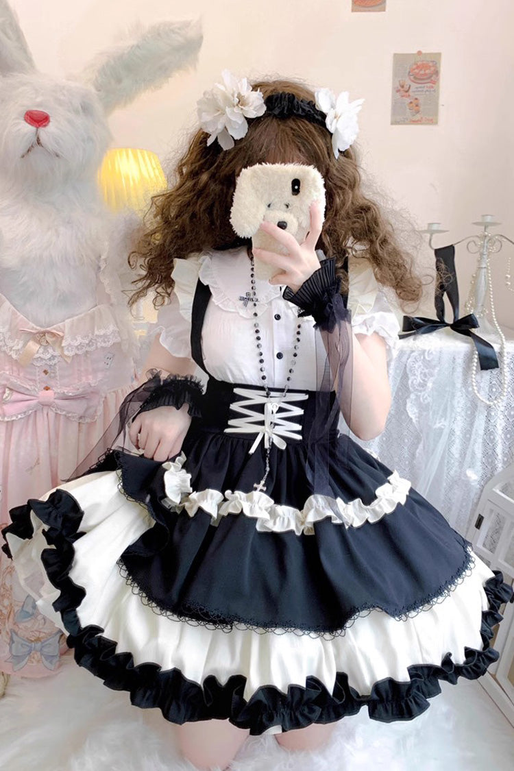 Strappy Doll Collar Ruffle Sweet Tiered Skirt in 7 Colors