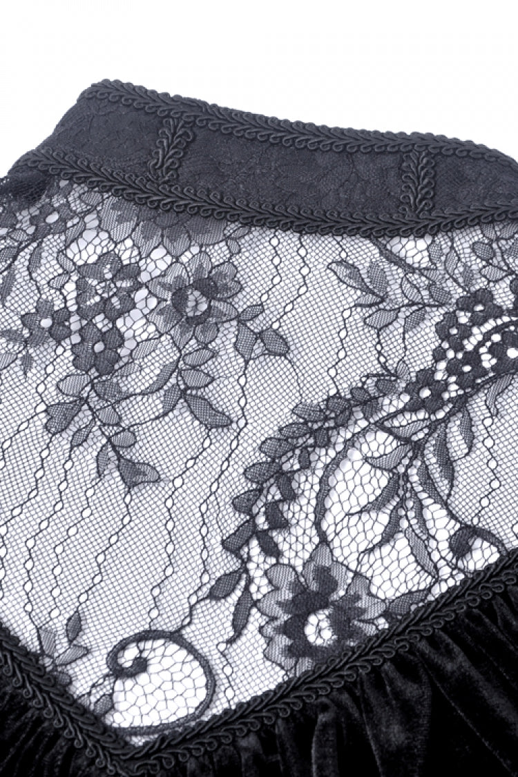 Deep V-Neck Ruched Velvet Lolita Dress with Lace Details