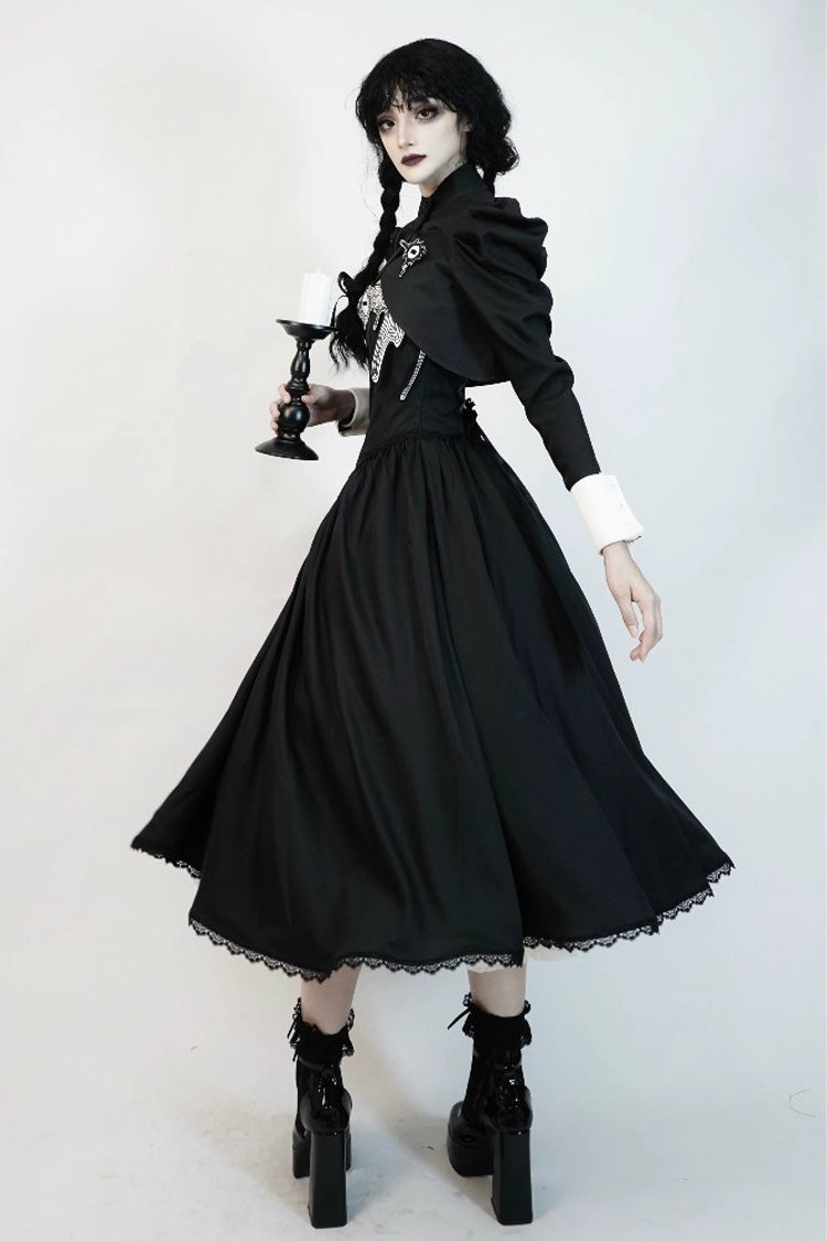 Jet Ruffled Sleeveless Bow Dress Long - Demon’s Eye