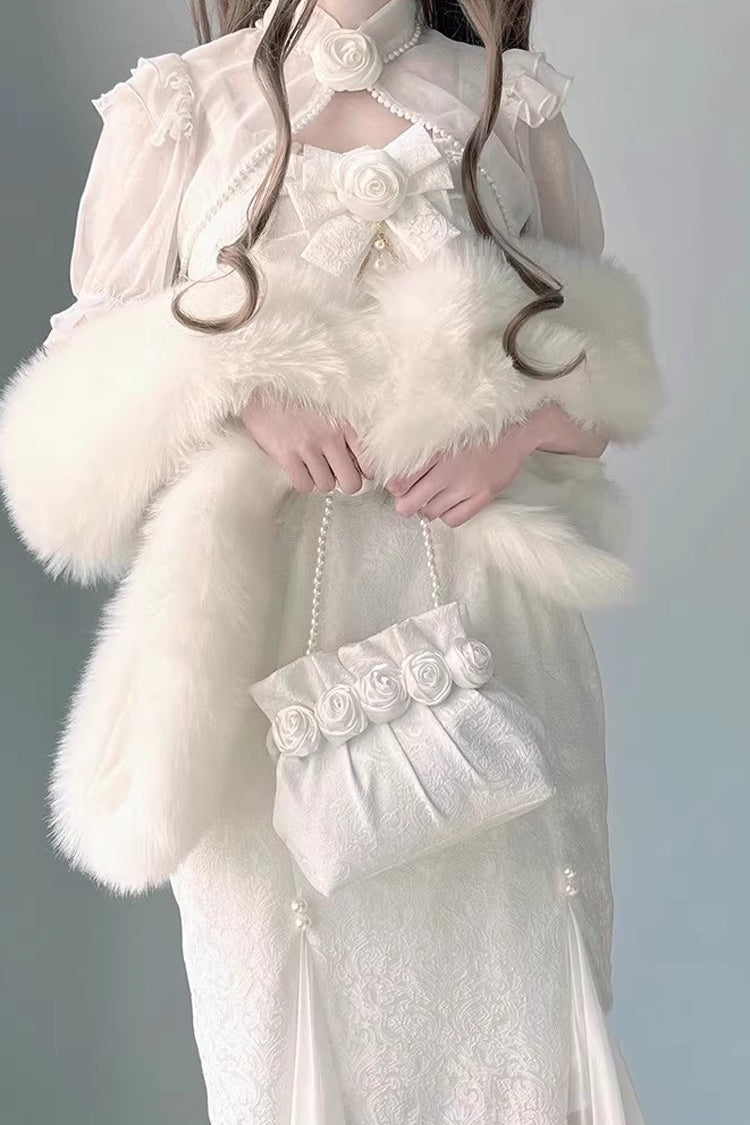 Camellia 1.0 White Sleeveless Jacquard Lace Sweet Fishtail JSK Dress