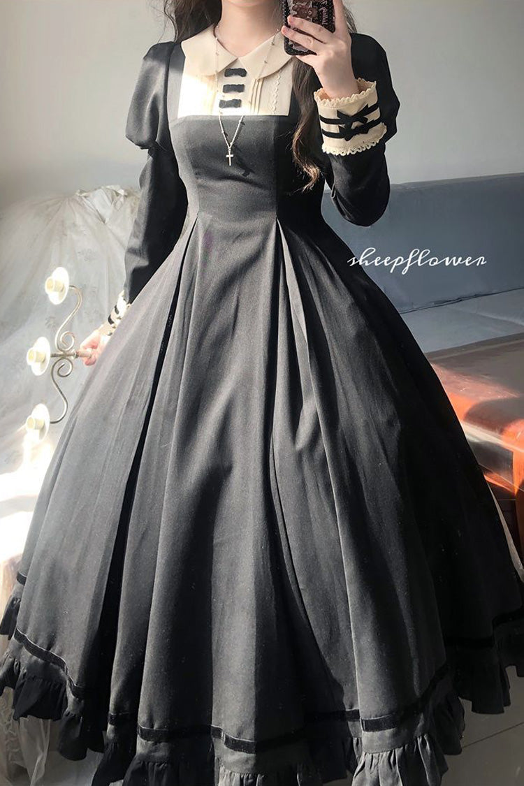 Black Maid Collar Ruffled Short Sleeve Classic Lolita Dress