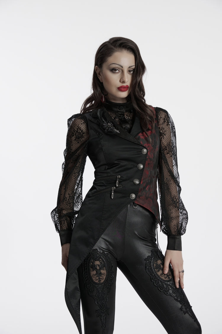 Embroidery Lace Asymmetric Gothic Sleeveless Vest