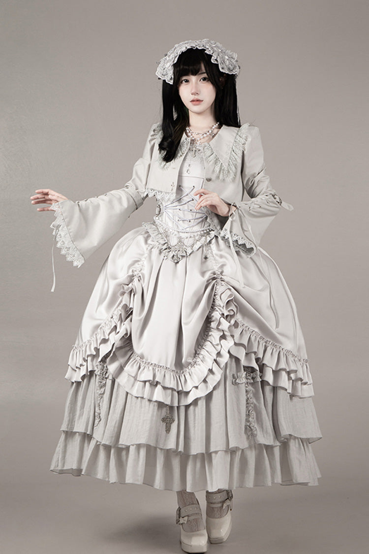 Bionic Doll Square Collar Gothic Lolita Corset Set with Multi-Layer Ruffles, Long Skirt