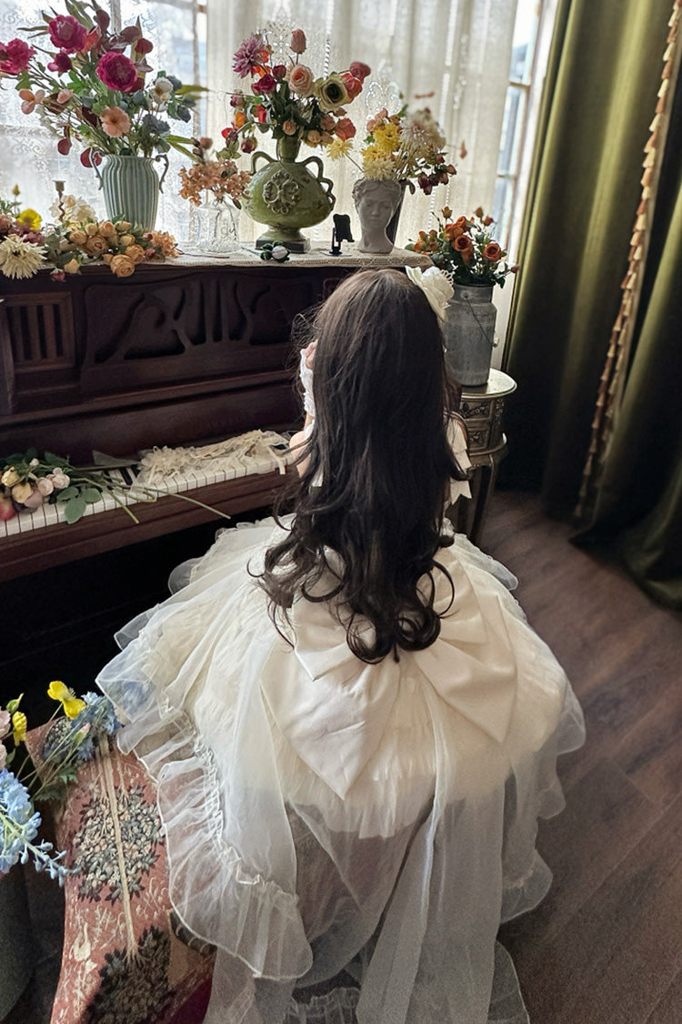Princess Apricot Sleeveless Layered Ruffle Bow Sweet Lolita JSK Dress Set