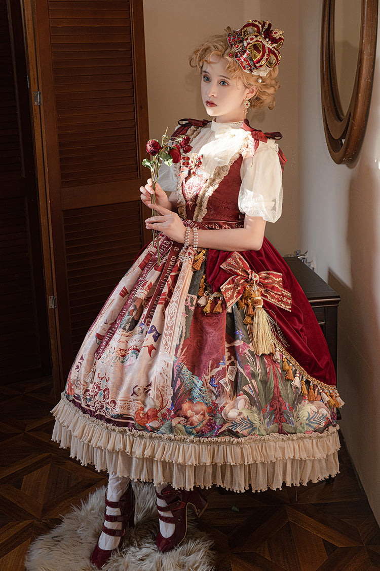 Red Kaleidoscope of Dreams Sleeveless Double-Layer Print Embroidery Bow Classic Vintage Gorgeous Jumper