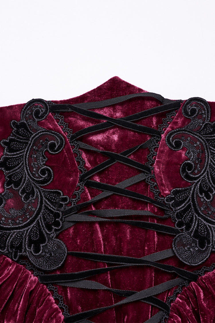 Crimson & Noir High-Waist Lace-Up Fishtail Skirt with Gothic Flair