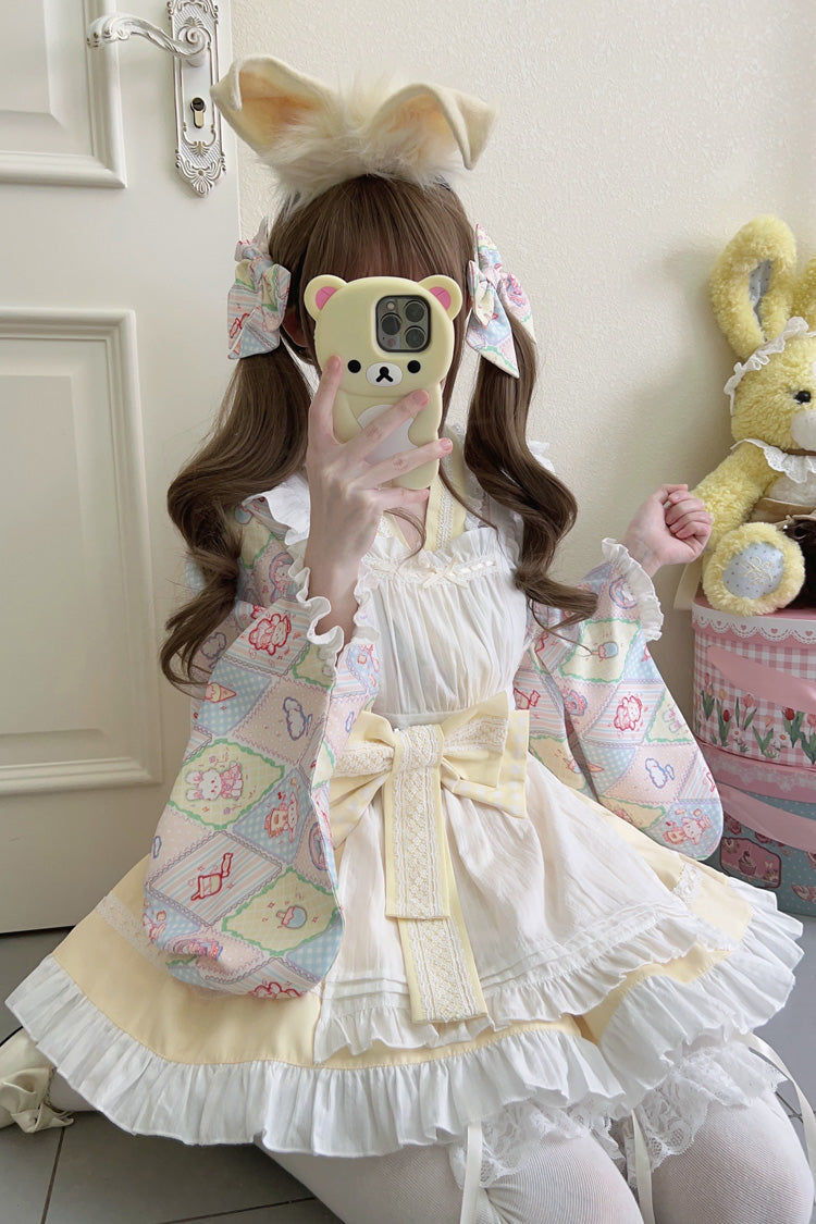 Showa Sweet Pet Japanese Maid Lolita Dress with Ruffle Bowknot
