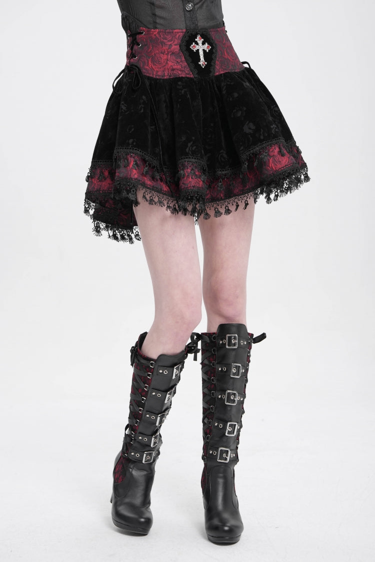 Noir & Scarlet Tassel Print Gothic Mini Skirt