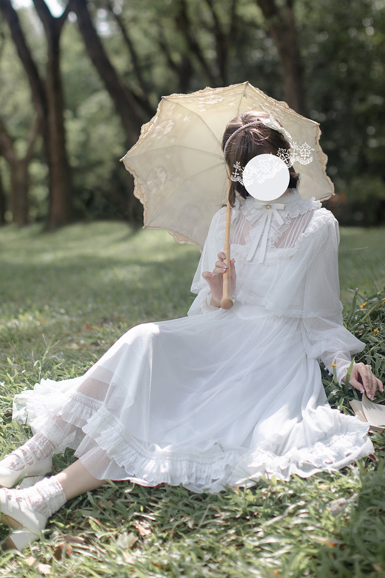 Ivory Long Sleeve Bow Lace Sweet Elegant Dress