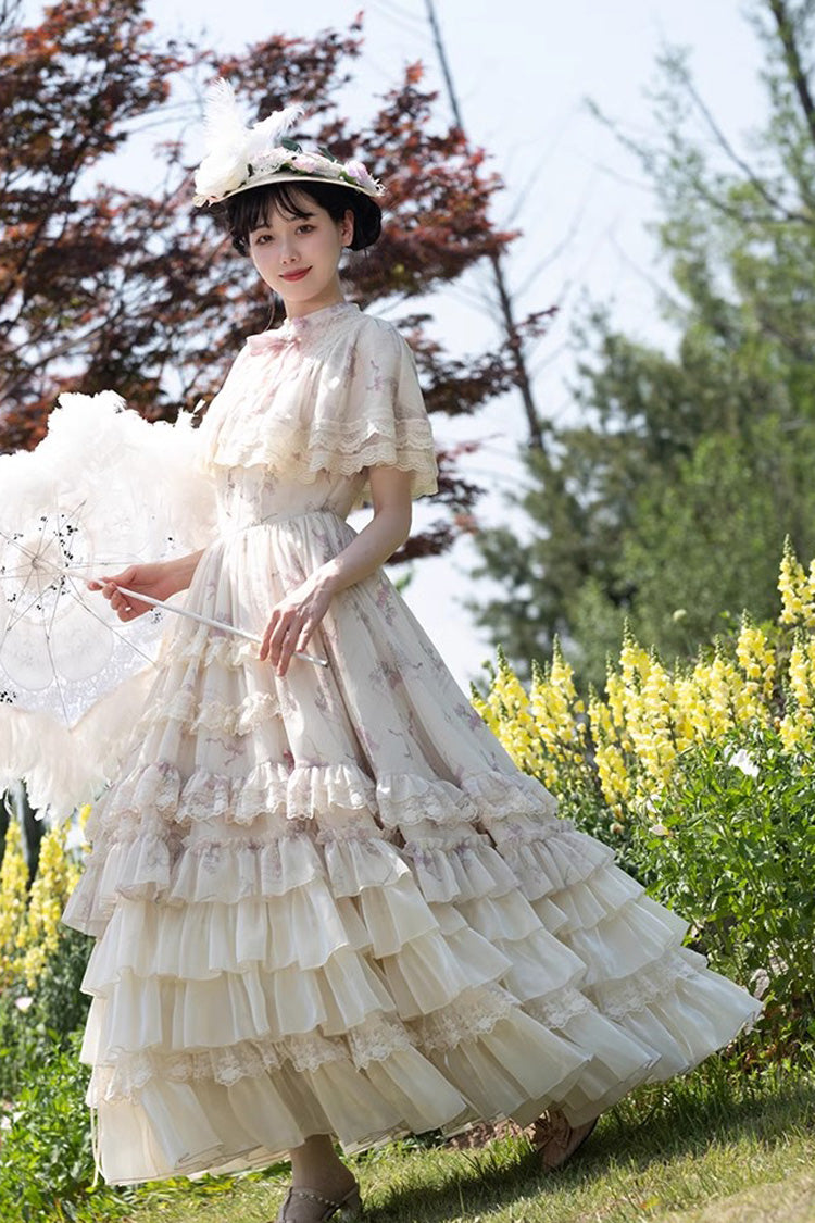 Multicolor Bellflower Printed Lace Sweet Princess Lolita Dress