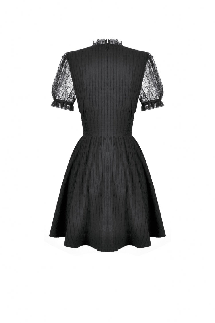 Cross Ruffled Short Sleeve Gothic Graduation Dress for Women Lace