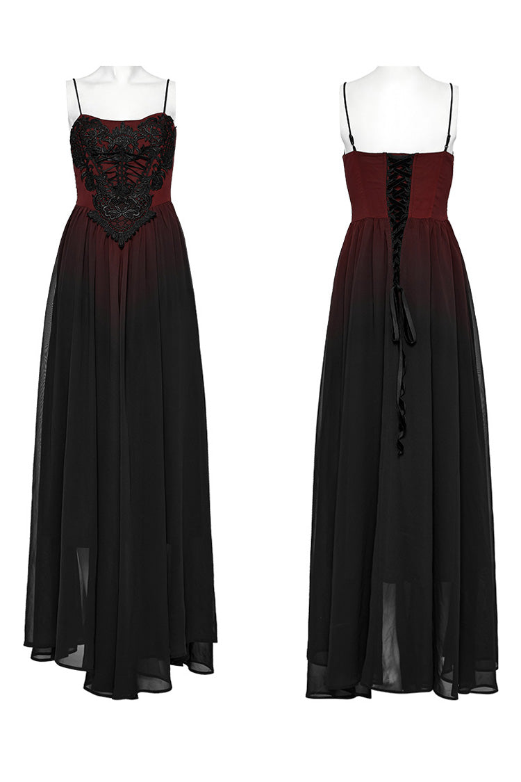 Crimson & Noir Floral Embroidered Lace-Up Slip Dress for Women
