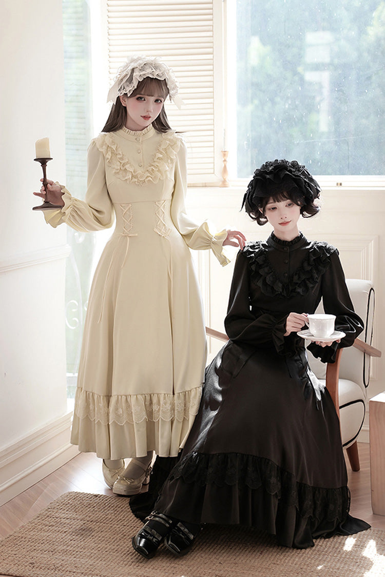 Letters Poems Day Night Stand Collar Long Sleeves Ruffle Bowknot Lace-Up Gothic Lolita Dress