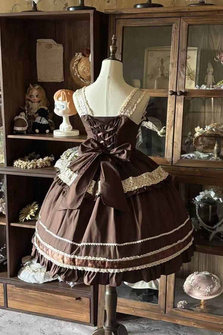 Chocolate Panda Gift Square-Collar Sleeveless Ruffled Bow Asymmetric Sweet Lolita JSK