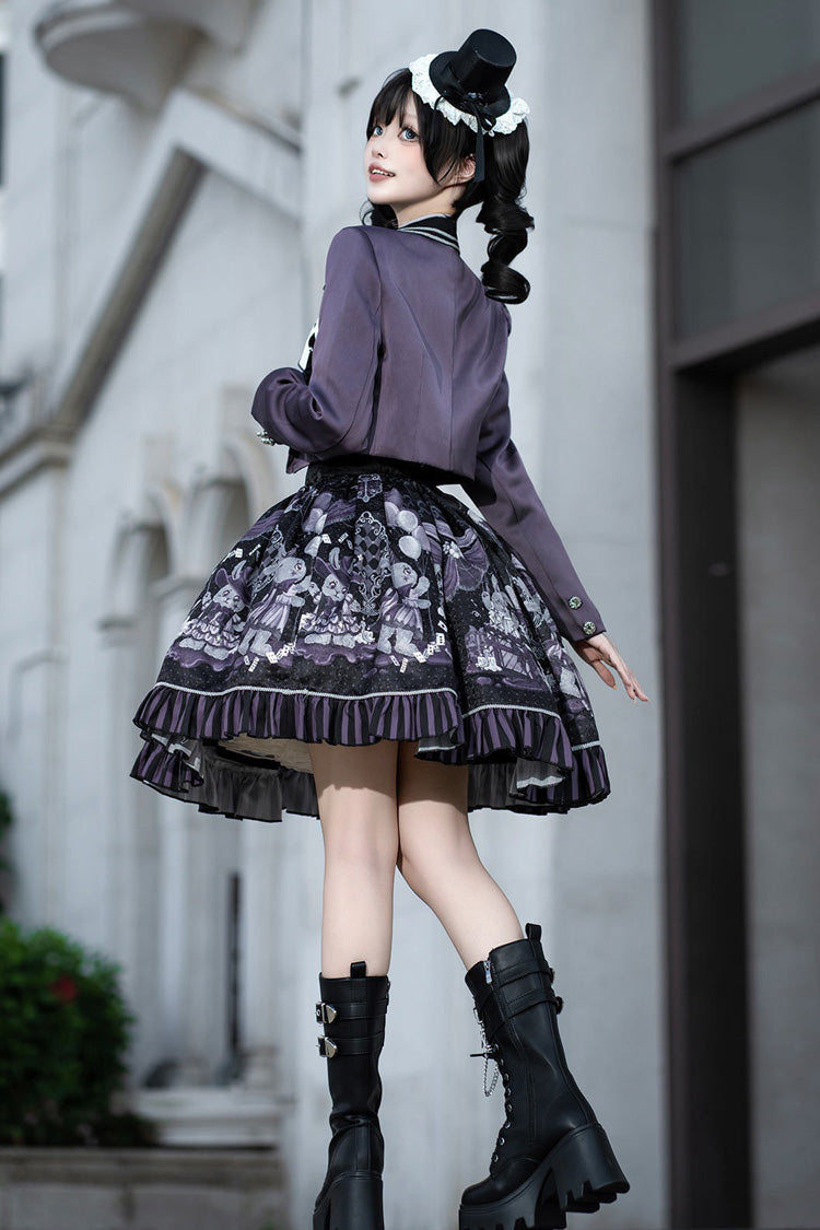 Black/Purple Printed Ruffled Sweet Classic Skirt Set - Magic Troupe