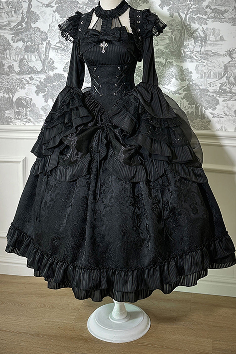 Halterneck Ruffle Bow Gothic Lolita Dress with Drawstring, Mystery Doll Theme, 4 Colors