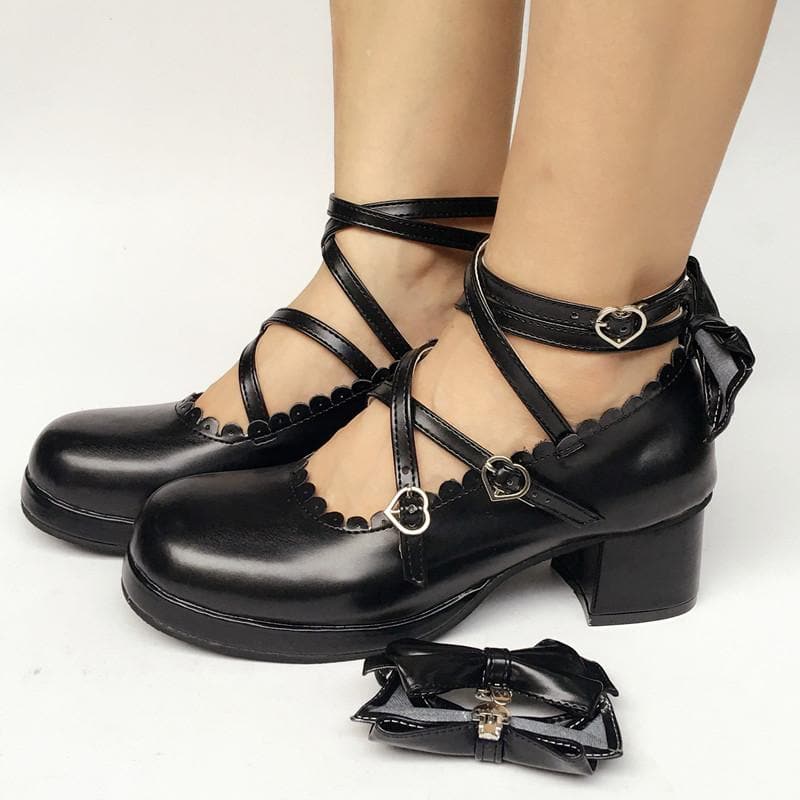 Custom Lolita SP168083 Cute Black Bow Shoes Made