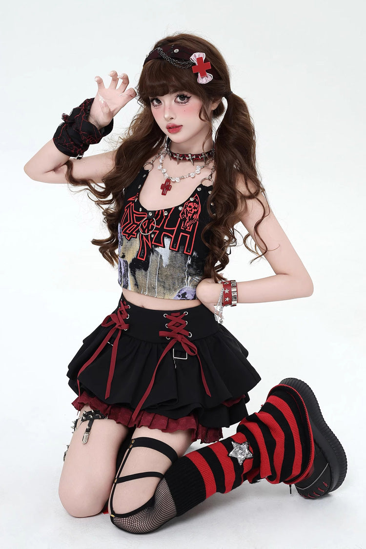 Rebellious Period Gothic Japanese Lolita Skirt with Double Ruffles