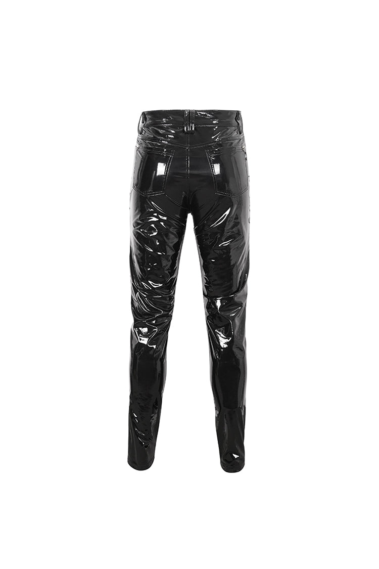 Punk Patent Faux Leather Lace-Up Trousers for Men