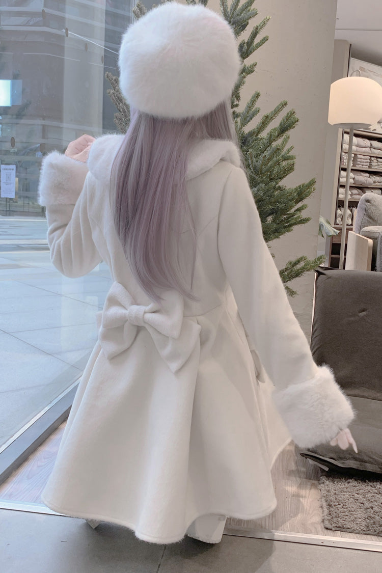 Snow Plush Thickened Long-Sleeve Bowknot Sweet Lolita Coat, Two Shades
