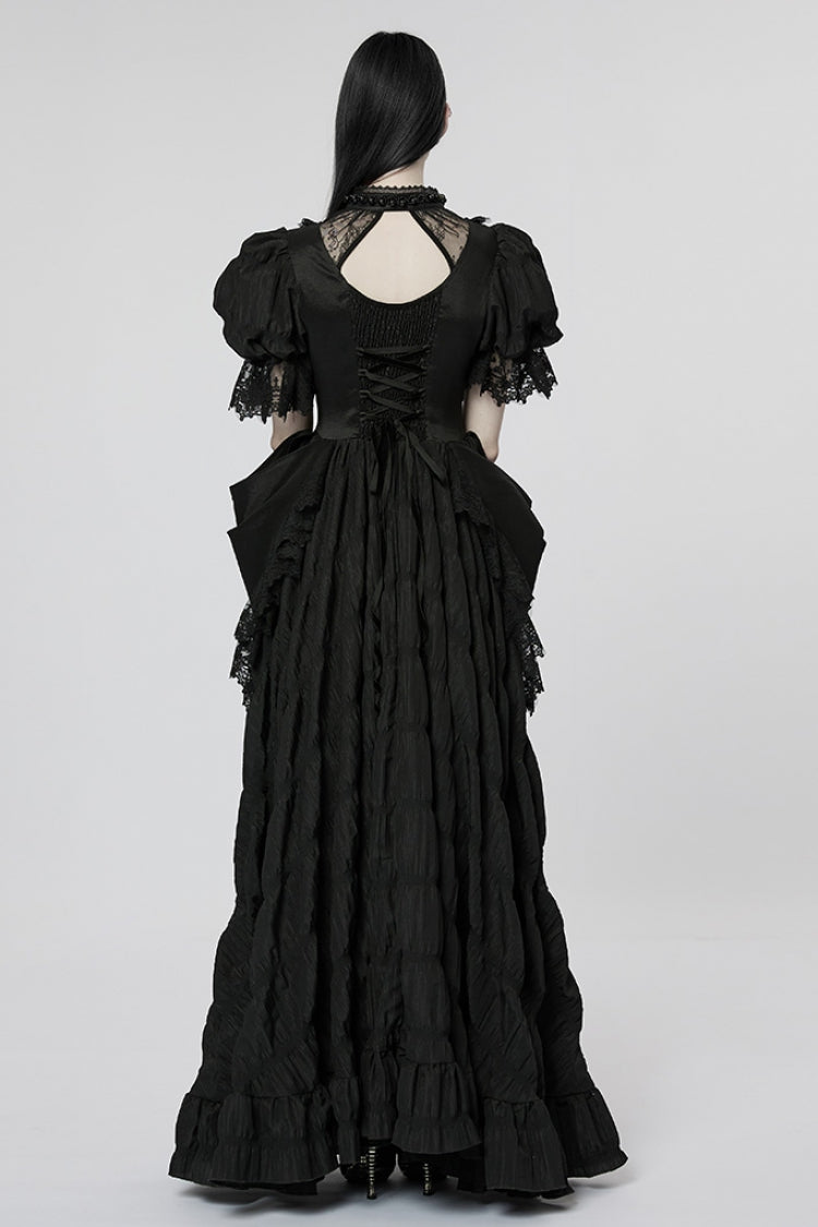 Gothic Lace Dress with Ruffled Sleeves and Stitching