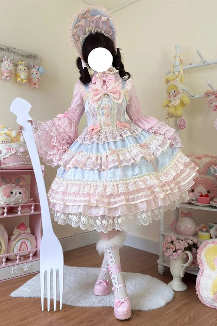 Sweet Lace JSK Dress with Ruffle Bow in Blue