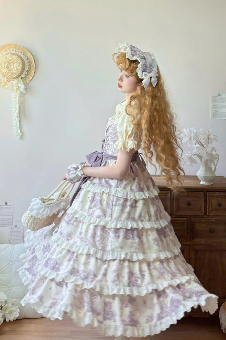 Grape Moon Almanac Violet Sleeveless Tiered Ruffled Bow Lolita JSK - Grape Moon Almanac