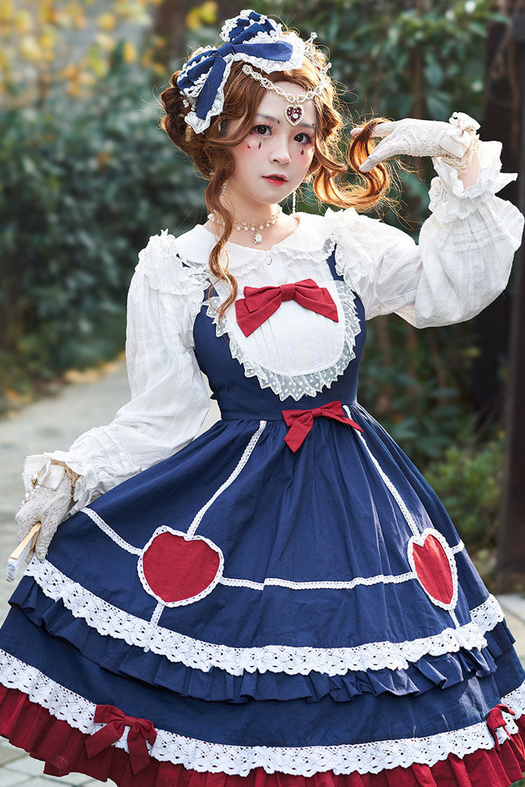 Blue Sweet Lolita JSK Dress with Lace and High Waist Bowknot - Altfashion Shop