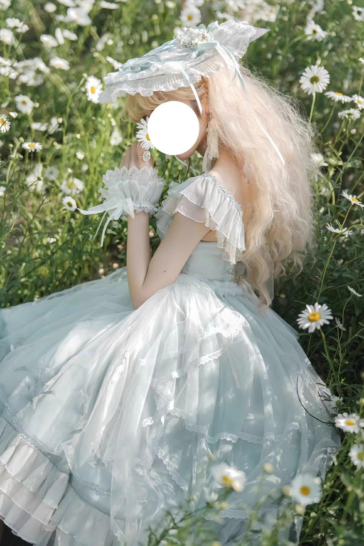Green Layered Ruffle Embroidered Princess JSK
