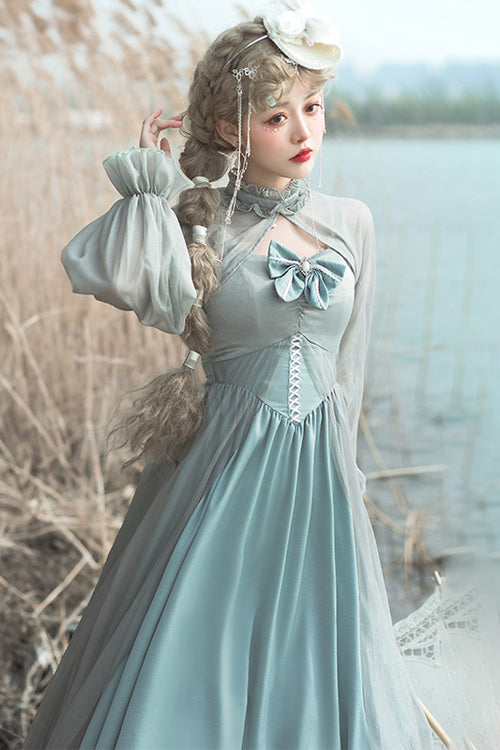 Green Chiffon High-Waist Classic OP Dress