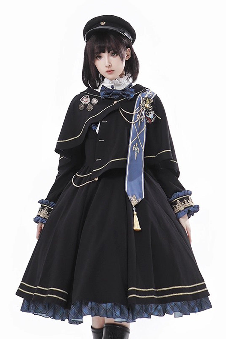 Stand-Collar Long-Sleeve Elegant Gothic Dress in Black