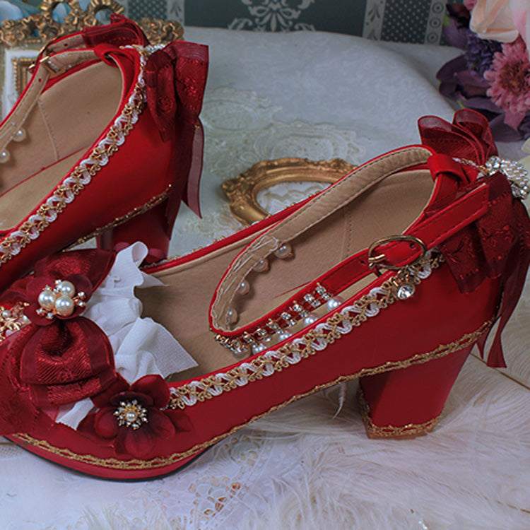 Ribbon Lace Girly Lolita High-Heels - 6 Shades