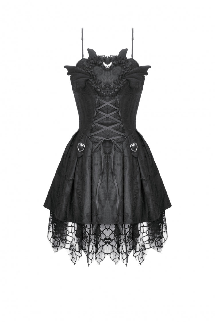 Sleeveless Lace Lace-Up Pleated Gothic Dark Demon Slip Dress