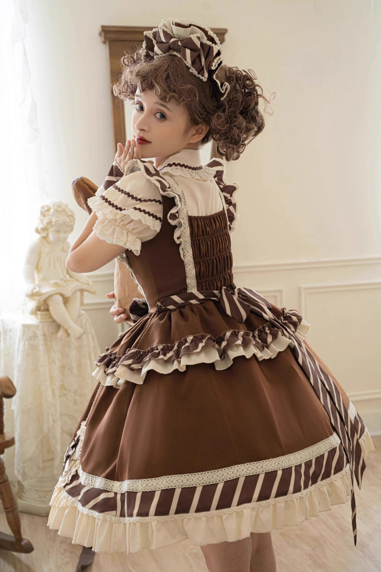 Cocoa Short Sleeve Printed Ruffle Bowknot Princess Lolita JSK Set