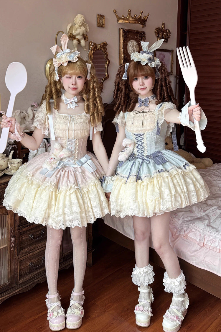 Goodnight Alice Sleeveless Ruffled Bow Lace-Up Sweet Lolita Jumper Dress Three Colors