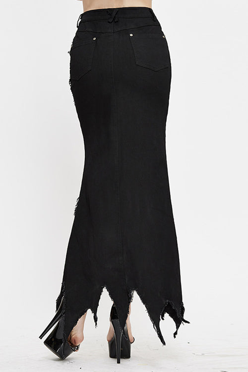 Punk High-Low Skirt with Fishtail Hem and Waist Accents
