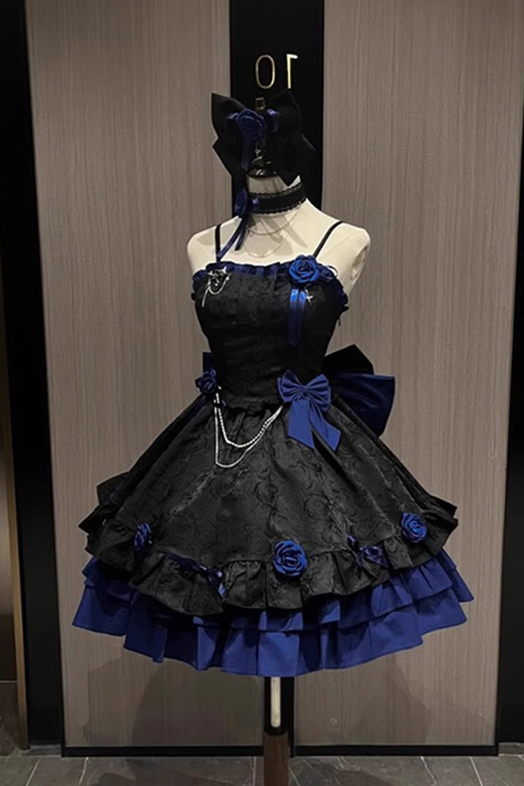 Black/Blue Print Ruffle Bow Gothic Princess Jsk Dress