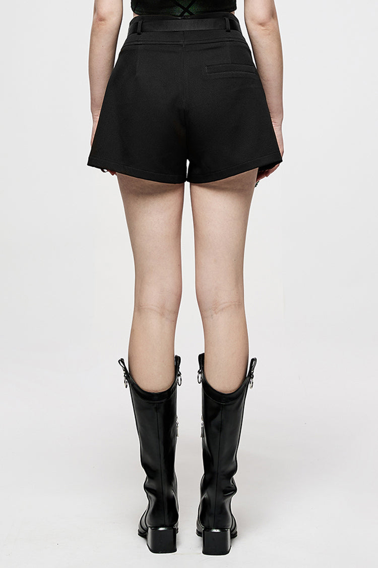 Punk Two-Piece Shorts with Cross Lamination Metal Crescent