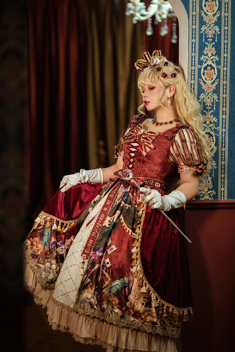 Red Kaleidoscope of Dreams Double-Layer Print Embroidery Bow Lace-Up Classic Vintage Gorgeous Lolita