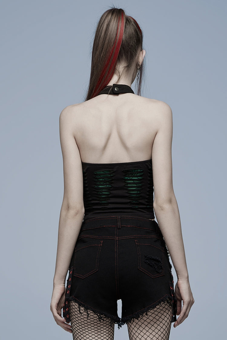Spider Print Hollow Stitching Ripped Steampunk Vest