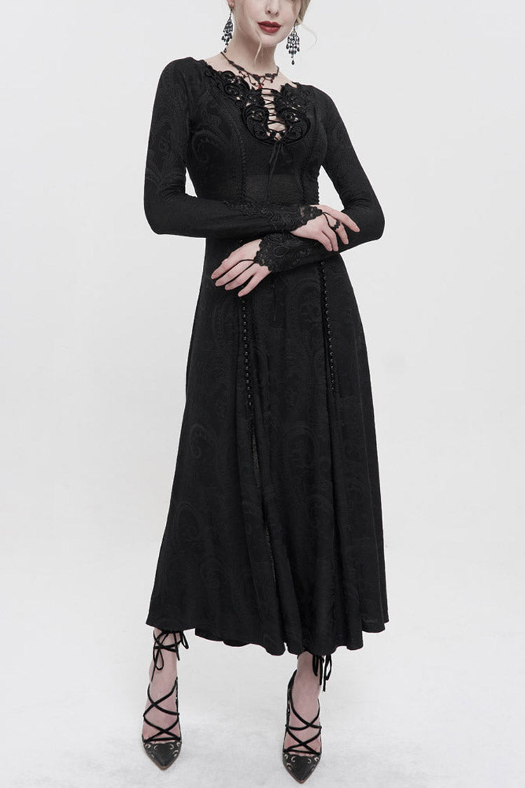 Long Knit Symmetrical Applique Chest String Gothic Dress